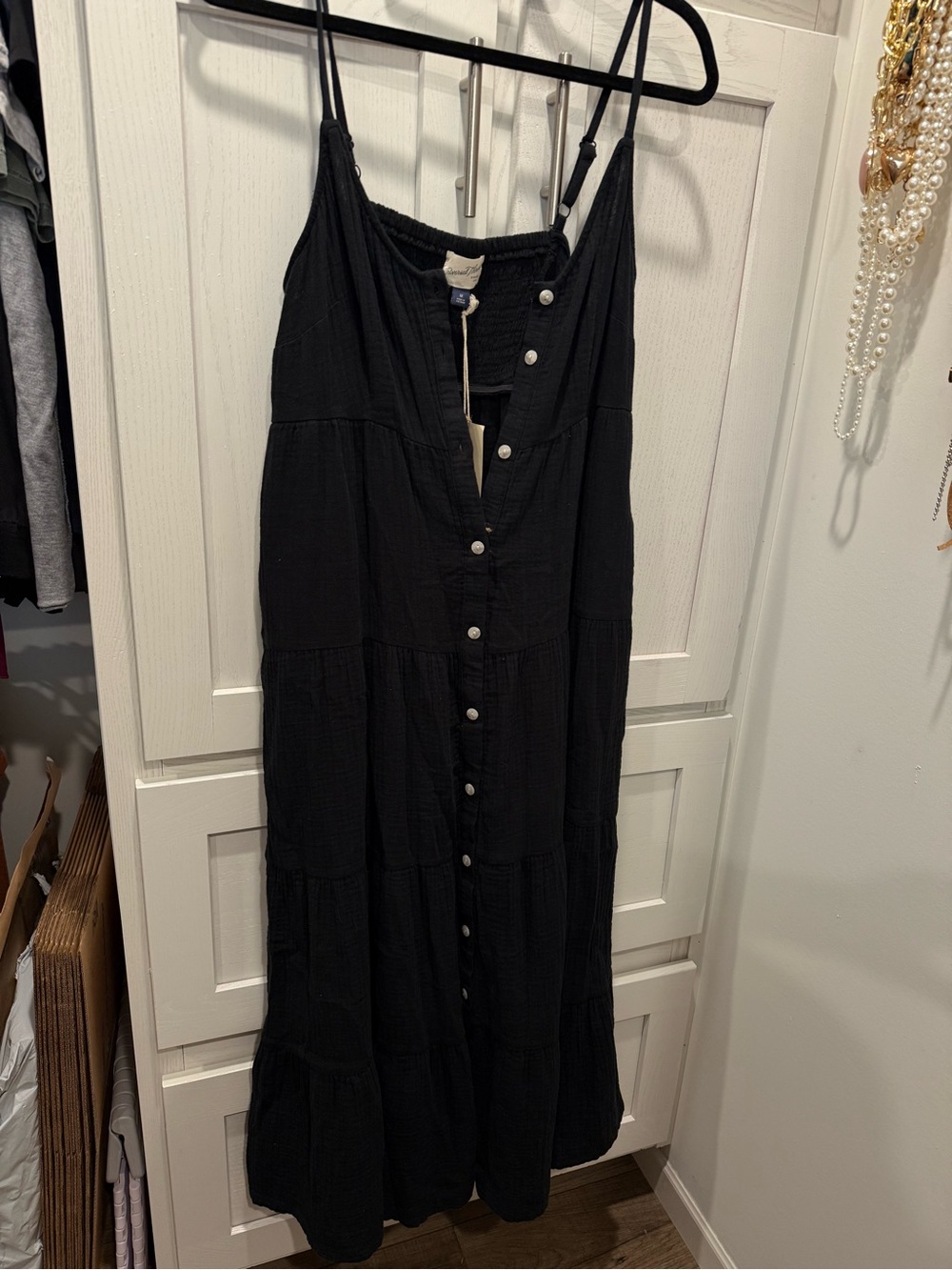 Universal Thread Black Tiered Button-Front Maxi with Spaghetti Straps